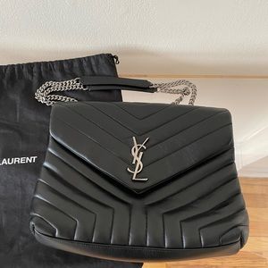 Large black YSL bag with silver chain